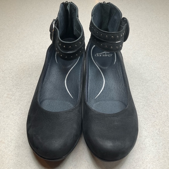 Dansko Lois Ankle Strap Wedge 40 Black Nubuck Mary Jane NWOB - Picture 3 of 11